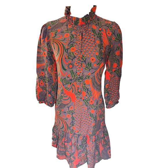 Tuckernuck Peacock Gwynet FloRuffle Tiered Collar Dress 3/4 Sleeve mini dress XS - Picture 3 of 11